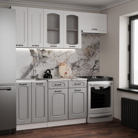 Кухонный гарнитур Равенна Анкор светлый/Дуб светл/Дуб дымчат (Столешница Альберика+сушка+планка) 