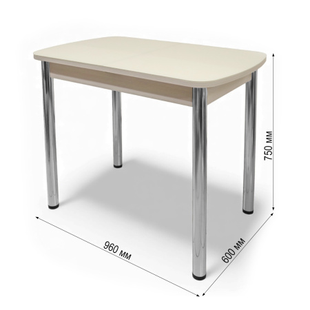Стол ПГ-мини СТ 960(+300)*600, ЛДСП Дуб молочный, Стекло Песочное/ хром 