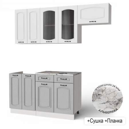 Кухонный гарнитур Равенна Анкор светлый/Дуб светл/Дуб дымчат (Столешница Альберика+сушка+планка) 