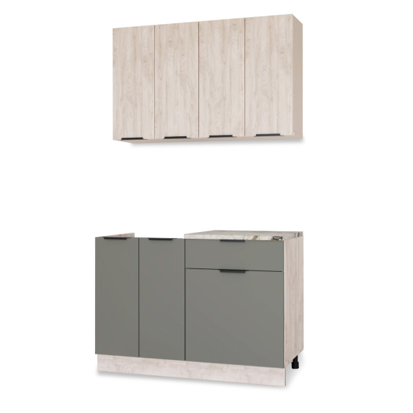 Кухня ДЖАЗ  Дуб Эндгрейн/ЭвоГлосс Тёмно Серый/Версаль (без мойки) 1,2 м 