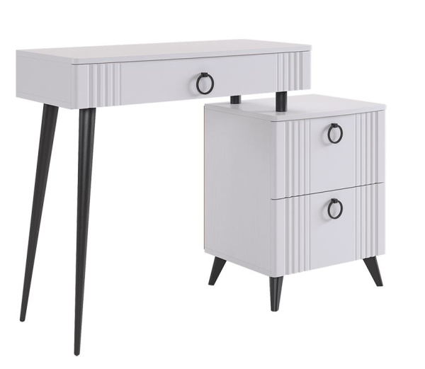 Ева Туалетный столик (с тумбой)/Белое дерево/Белый матовый
