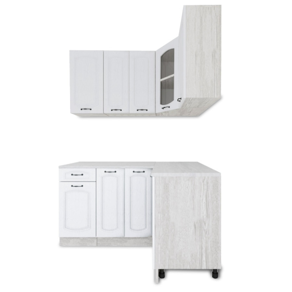 Кухня УГЛОВАЯ  Равенна Сосна лофт / Дуб светлый (столеш Олива+Планки) 1,5м.