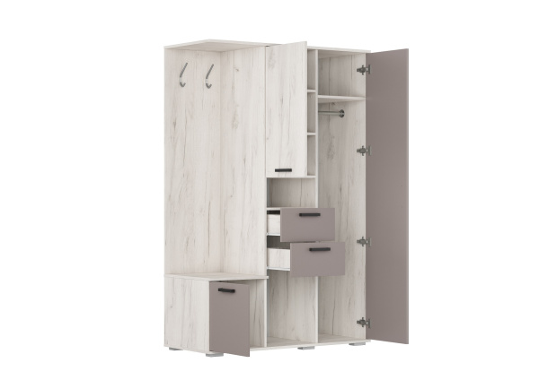 УЛЬТРА ПР-20 Прихожая (1200*520*1860) Глиняный Серый/Дуб Крафт Белый