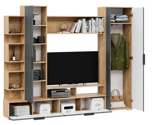 Стенка в гостиную Моника Дуб Крафт / Графит Матовый